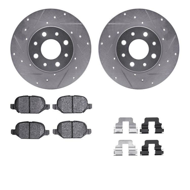 7312-07006 Drilled/Slotted Brake Rotor with 3000-Series Ceramic Brake Pads Kit & Hardware [Silver], 2013-2019 Mopar, Position: R
