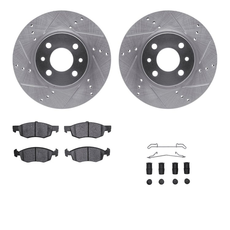 7312-07011 Drilled/Slotted Brake Rotor with 3000-Series Ceramic Brake Pads Kit & Hardware [Silver], 2015-2018 Mopar, Position: F
