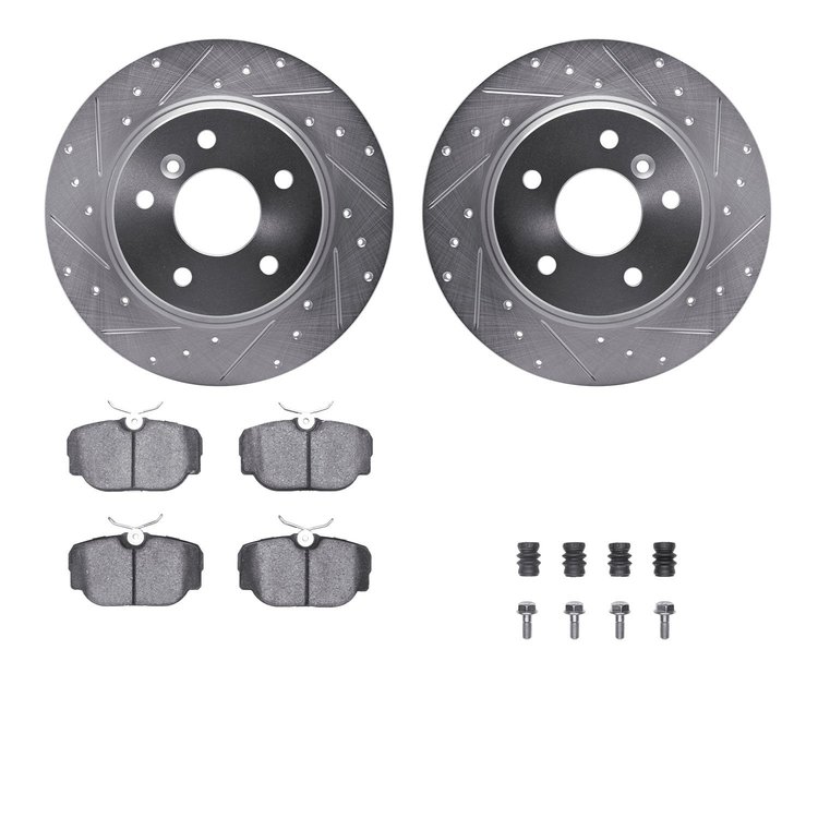 7312-11001 Drilled/Slotted Brake Rotor with 3000-Series Ceramic Brake Pads Kit & Hardware [Silver], 1994-2004 Land Rover, Positi