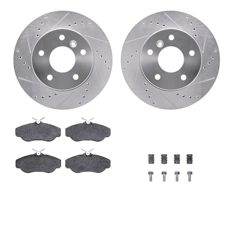 7312-11009 Drilled/Slotted Brake Rotor with 3000-Series Ceramic Brake Pads Kit & Hardware [Silver], 1999-2004 Land Rover, Positi