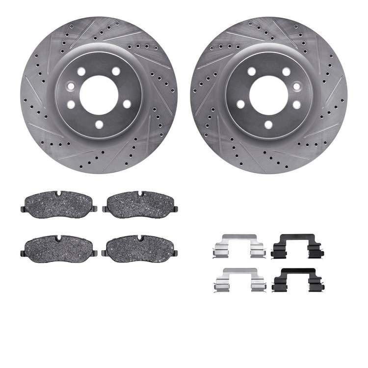 7312-11012 Drilled/Slotted Brake Rotor with 3000-Series Ceramic Brake Pads Kit & Hardware [Silver], 2005-2009 Land Rover, Positi