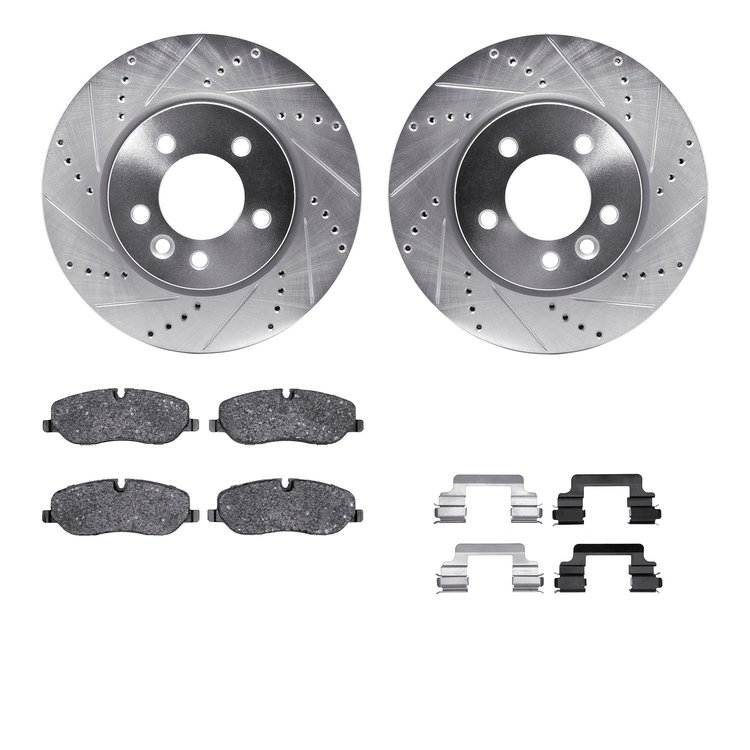 7312-11013 Drilled/Slotted Brake Rotor with 3000-Series Ceramic Brake Pads Kit & Hardware [Silver], 2005-2007 Land Rover, Positi