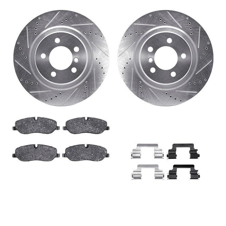 7312-11014 Drilled/Slotted Brake Rotor with 3000-Series Ceramic Brake Pads Kit & Hardware [Silver], 2006-2009 Land Rover, Positi