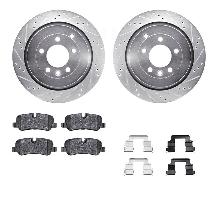 7312-11015 Drilled/Slotted Brake Rotor with 3000-Series Ceramic Brake Pads Kit & Hardware [Silver], 2005-2016 Land Rover, Positi