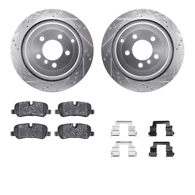 7312-11017 Drilled/Slotted Brake Rotor with 3000-Series Ceramic Brake Pads Kit & Hardware [Silver], 2006-2012 Land Rover, Positi