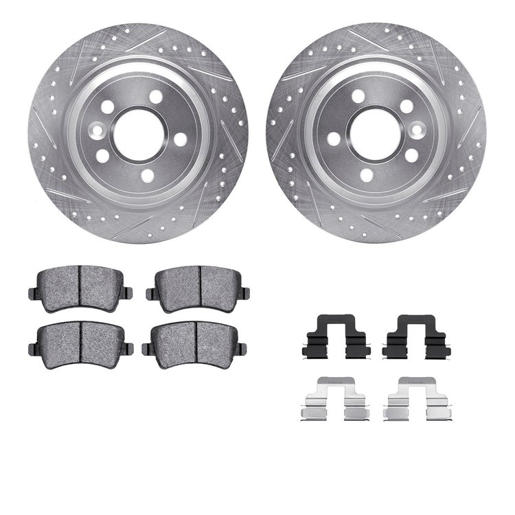 7312-11018 Drilled/Slotted Brake Rotor with 3000-Series Ceramic Brake Pads Kit & Hardware [Silver], 2012-2015 Land Rover, Positi
