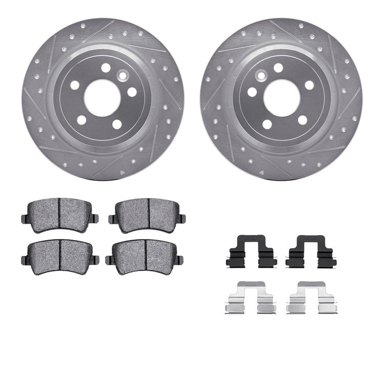 7312-11019 Drilled/Slotted Brake Rotor with 3000-Series Ceramic Brake Pads Kit & Hardware [Silver], 2013-2015 Land Rover, Positi
