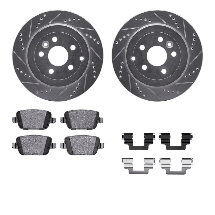 7312-11020 Drilled/Slotted Brake Rotor with 3000-Series Ceramic Brake Pads Kit & Hardware [Silver], 2008-2012 Land Rover, Positi