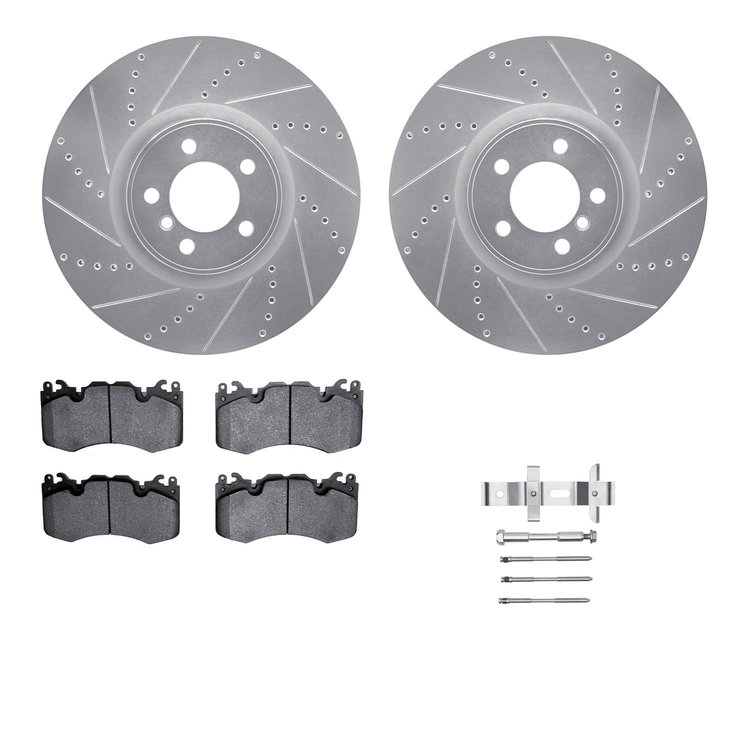 7312-11021 Drilled/Slotted Brake Rotor with 3000-Series Ceramic Brake Pads Kit & Hardware [Silver], 2010-2012 Land Rover, Positi