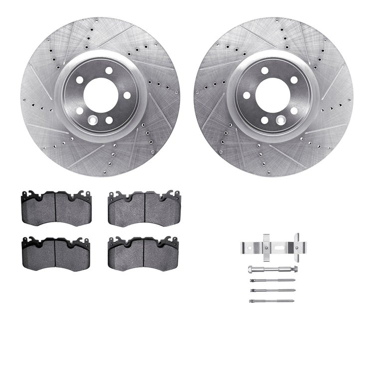 7312-11022 Drilled/Slotted Brake Rotor with 3000-Series Ceramic Brake Pads Kit & Hardware [Silver], 2010-2017 Land Rover, Positi