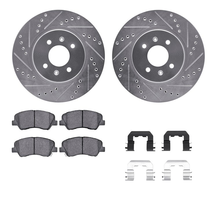 7312-21032 Drilled/Slotted Brake Rotor with 3000-Series Ceramic Brake Pads Kit & Hardware [Silver], 2012-2017 Kia/Hyundai/Genesi