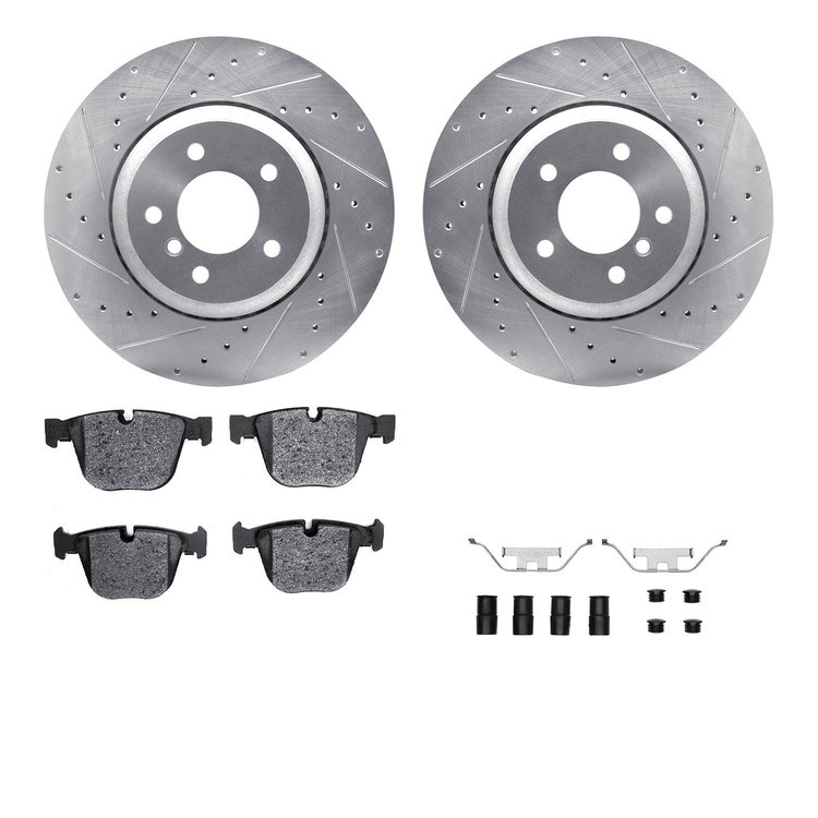 7312-31073 Drilled/Slotted Brake Rotor with 3000-Series Ceramic Brake Pads Kit & Hardware [Silver], 2004-2010 BMW, Position: Rea