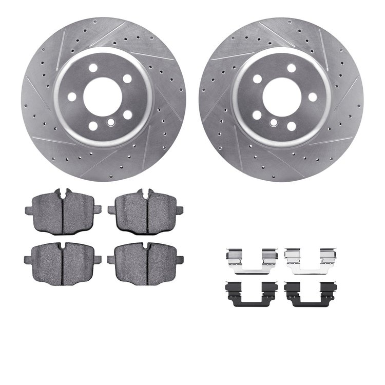 7312-31102 Drilled/Slotted Brake Rotor with 3000-Series Ceramic Brake Pads Kit & Hardware [Silver], 2011-2019 BMW, Position: Rea