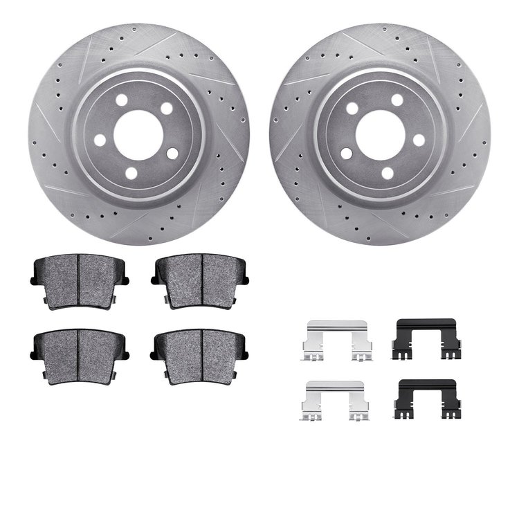 7312-39037 Drilled/Slotted Brake Rotor with 3000-Series Ceramic Brake Pads Kit & Hardware [Silver], 2006-2014 Mopar, Position: R