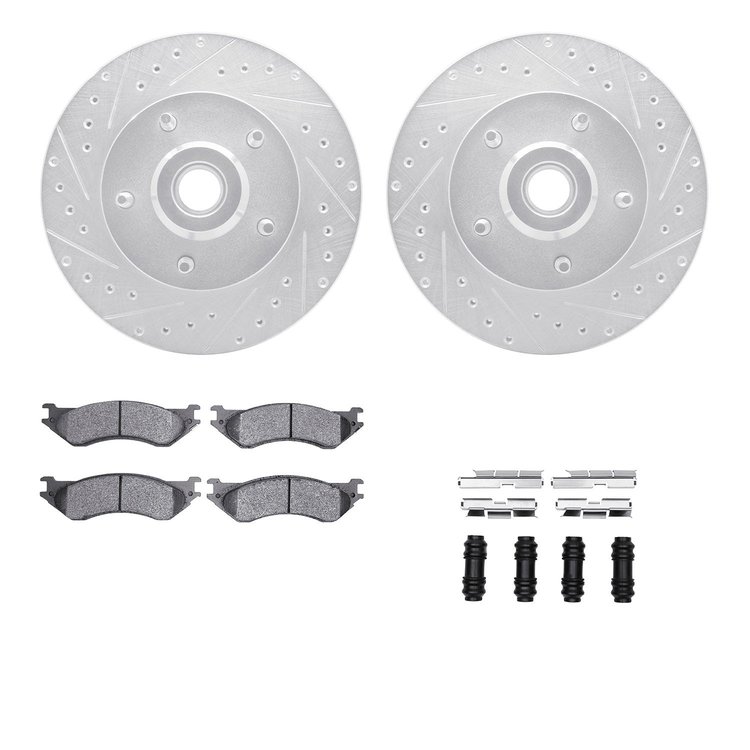 7312-40071 Drilled/Slotted Brake Rotor with 3000-Series Ceramic Brake Pads Kit & Hardware [Silver], 2003-2003 Mopar, Position: F