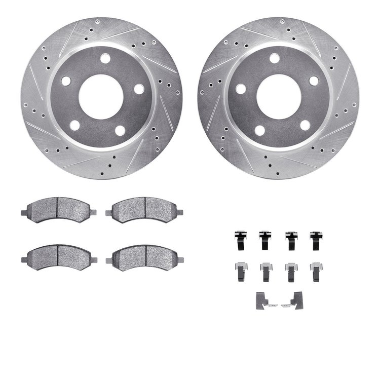7312-40091 Drilled/Slotted Brake Rotor with 3000-Series Ceramic Brake Pads Kit & Hardware [Silver], 2005-2010 Multiple Makes/Mod