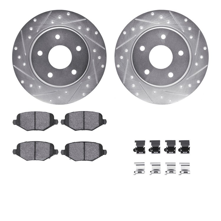 7312-40096 Drilled/Slotted Brake Rotor with 3000-Series Ceramic Brake Pads Kit & Hardware [Silver], 2012-2016 Mopar, Position: R