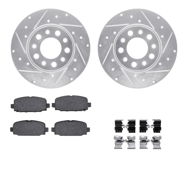 7312-42052 Drilled/Slotted Brake Rotor with 3000-Series Ceramic Brake Pads Kit & Hardware [Silver], Fits Select Mopar, Position: