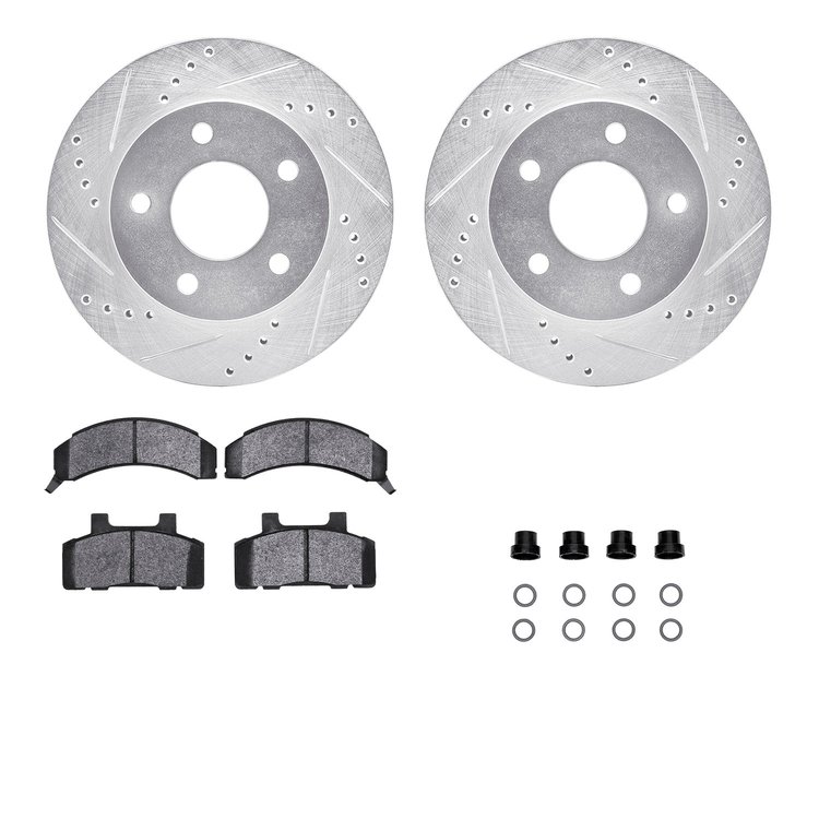 7312-45004 Drilled/Slotted Brake Rotor with 3000-Series Ceramic Brake Pads Kit & Hardware [Silver], 1983-1990 GM, Position: Fron