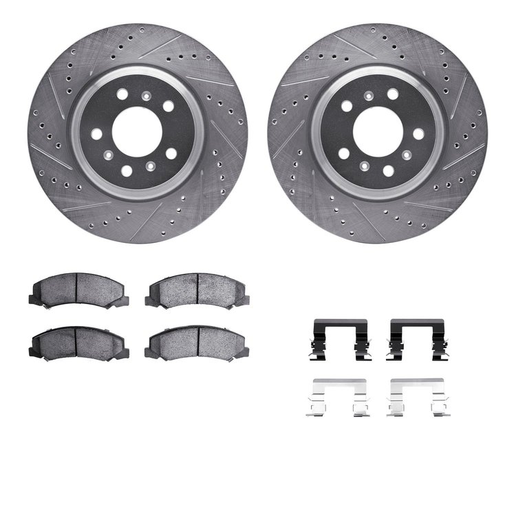 7312-46040 Drilled/Slotted Brake Rotor with 3000-Series Ceramic Brake Pads Kit & Hardware [Silver], 2006-2016 GM, Position: Fron