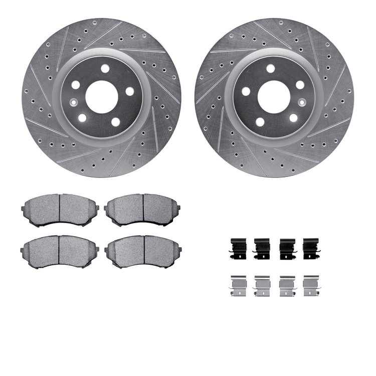 7312-46041 Drilled/Slotted Brake Rotor with 3000-Series Ceramic Brake Pads Kit & Hardware [Silver], 2008-2014 GM, Position: Fron