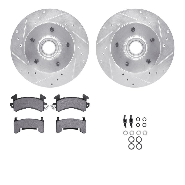 7312-47015 Drilled/Slotted Brake Rotor with 3000-Series Ceramic Brake Pads Kit & Hardware [Silver], 1982-1995 GM, Position: Fron