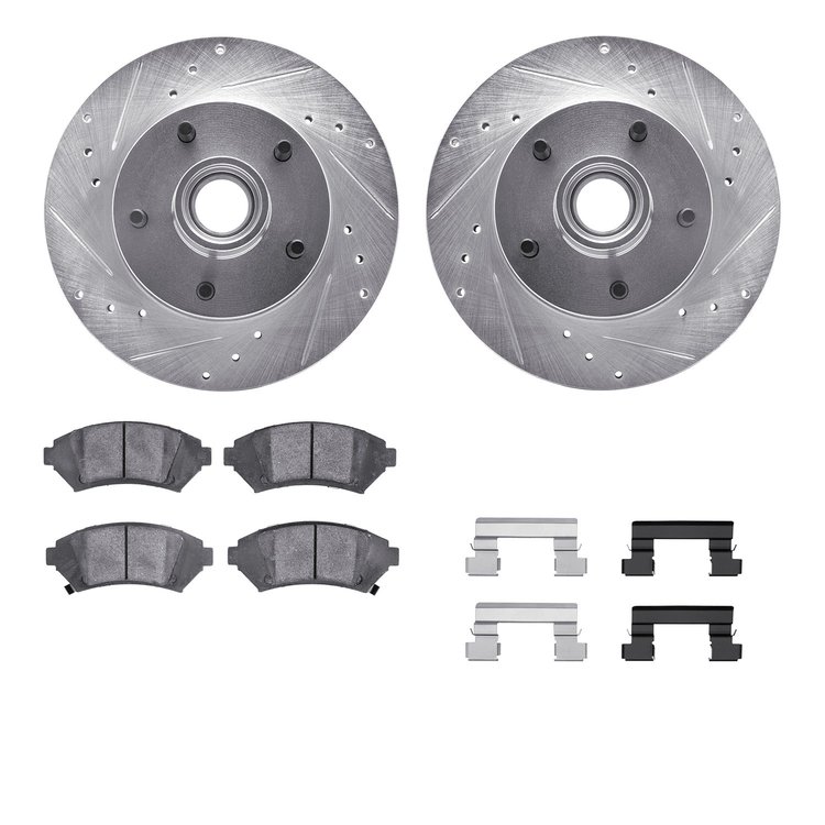 7312-47055 Drilled/Slotted Brake Rotor with 3000-Series Ceramic Brake Pads Kit & Hardware [Silver], 2005-2005 GM, Position: Fron