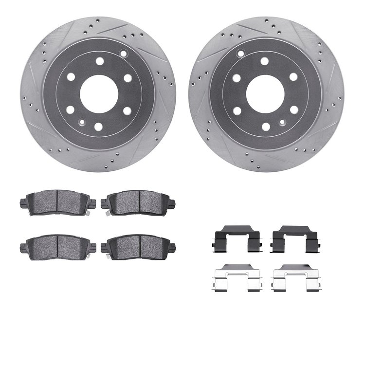 7312-48049 Drilled/Slotted Brake Rotor with 3000-Series Ceramic Brake Pads Kit & Hardware [Silver], 2007-2017 GM, Position: Rear