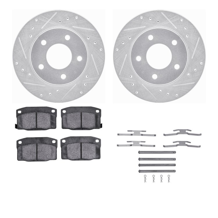 7312-52005 Drilled/Slotted Brake Rotor with 3000-Series Ceramic Brake Pads Kit & Hardware [Silver], 1990-1990 GM, Position: Rear