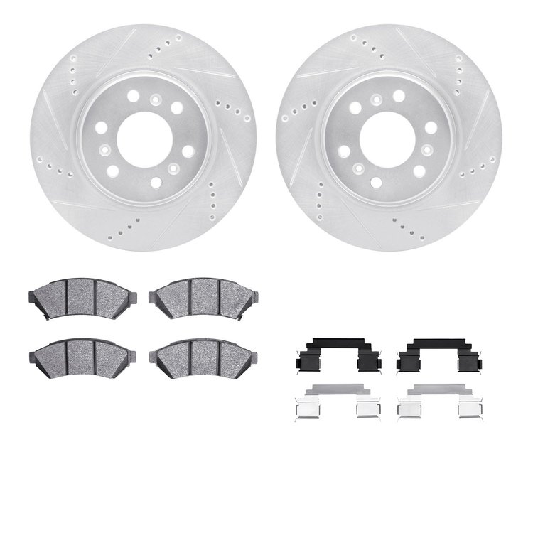 7312-52016 Drilled/Slotted Brake Rotor with 3000-Series Ceramic Brake Pads Kit & Hardware [Silver], 2006-2009 GM, Position: Fron