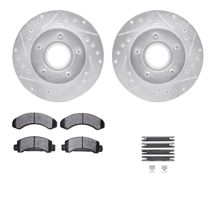 7312-54057 Drilled/Slotted Brake Rotor with 3000-Series Ceramic Brake Pads Kit & Hardware [Silver], 1990-1994 Ford/Lincoln/Mercu