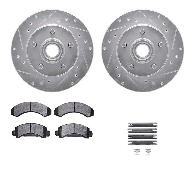 7312-54062 Drilled/Slotted Brake Rotor with 3000-Series Ceramic Brake Pads Kit & Hardware [Silver], 1991-1994 Ford/Lincoln/Mercu