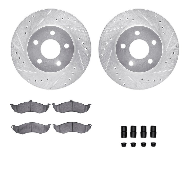 7312-54065 Drilled/Slotted Brake Rotor with 3000-Series Ceramic Brake Pads Kit & Hardware [Silver], 1989-1990 Ford/Lincoln/Mercu