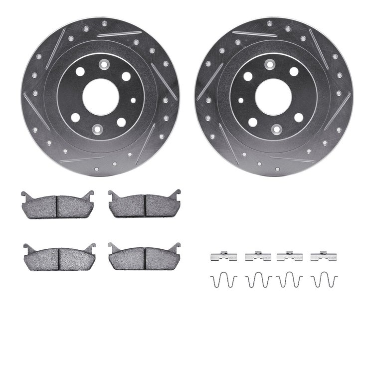 7312-54073 Drilled/Slotted Brake Rotor with 3000-Series Ceramic Brake Pads Kit & Hardware [Silver], 1990-1996 Ford/Lincoln/Mercu