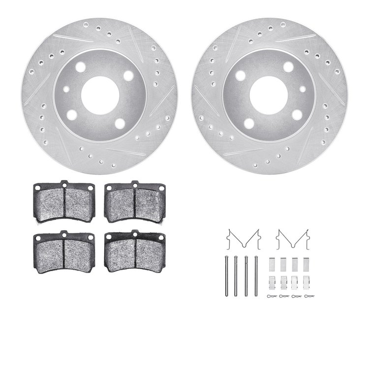 7312-54074 Drilled/Slotted Brake Rotor with 3000-Series Ceramic Brake Pads Kit & Hardware [Silver], 1990-1998 Ford/Lincoln/Mercu