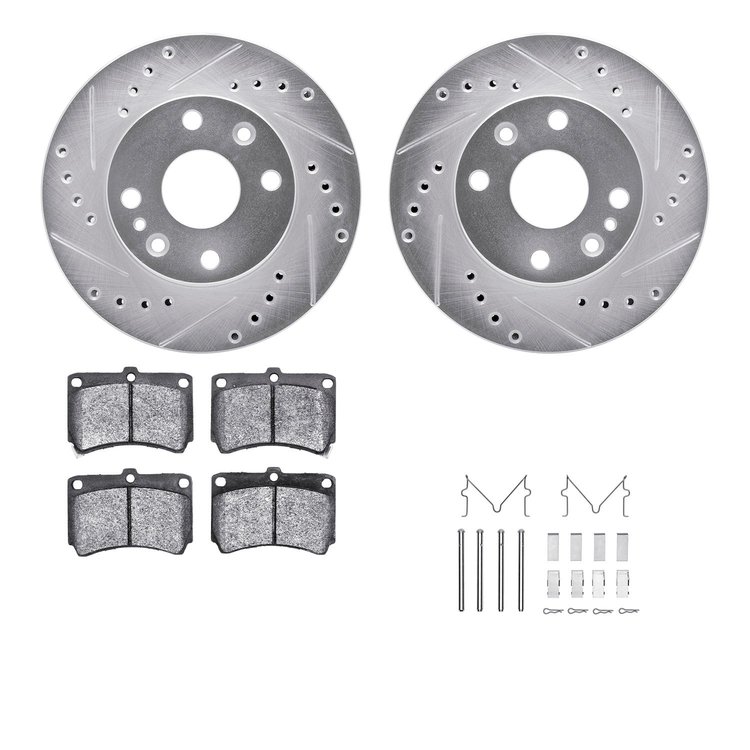 7312-54075 Drilled/Slotted Brake Rotor with 3000-Series Ceramic Brake Pads Kit & Hardware [Silver], 1994-1997 Ford/Lincoln/Mercu