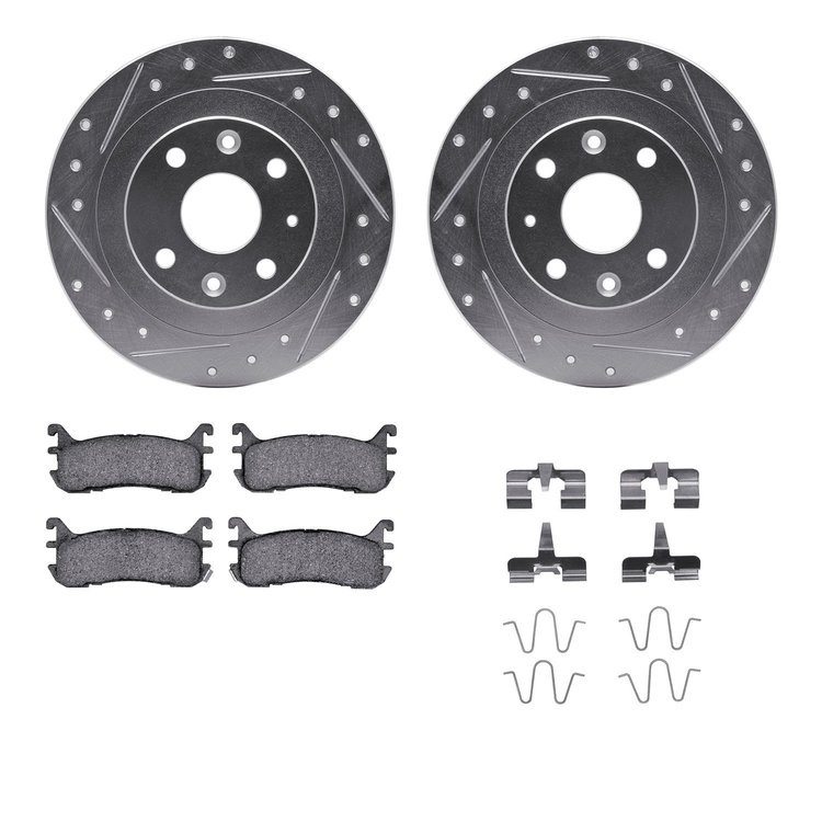 7312-54099 Drilled/Slotted Brake Rotor with 3000-Series Ceramic Brake Pads Kit & Hardware [Silver], 1994-2003 Ford/Lincoln/Mercu