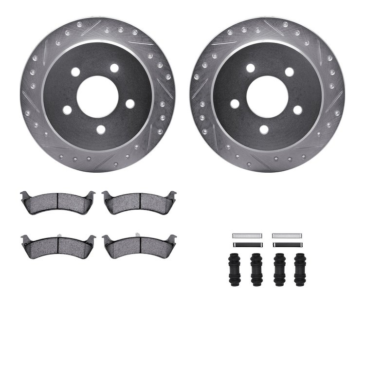 7312-54109 Drilled/Slotted Brake Rotor with 3000-Series Ceramic Brake Pads Kit & Hardware [Silver], 1995-2002 Ford/Lincoln/Mercu