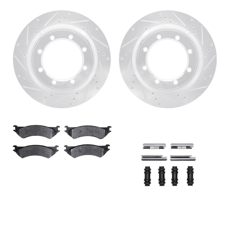 7312-54133 Drilled/Slotted Brake Rotor with 3000-Series Ceramic Brake Pads Kit & Hardware [Silver], 1999-2007 Ford/Lincoln/Mercu