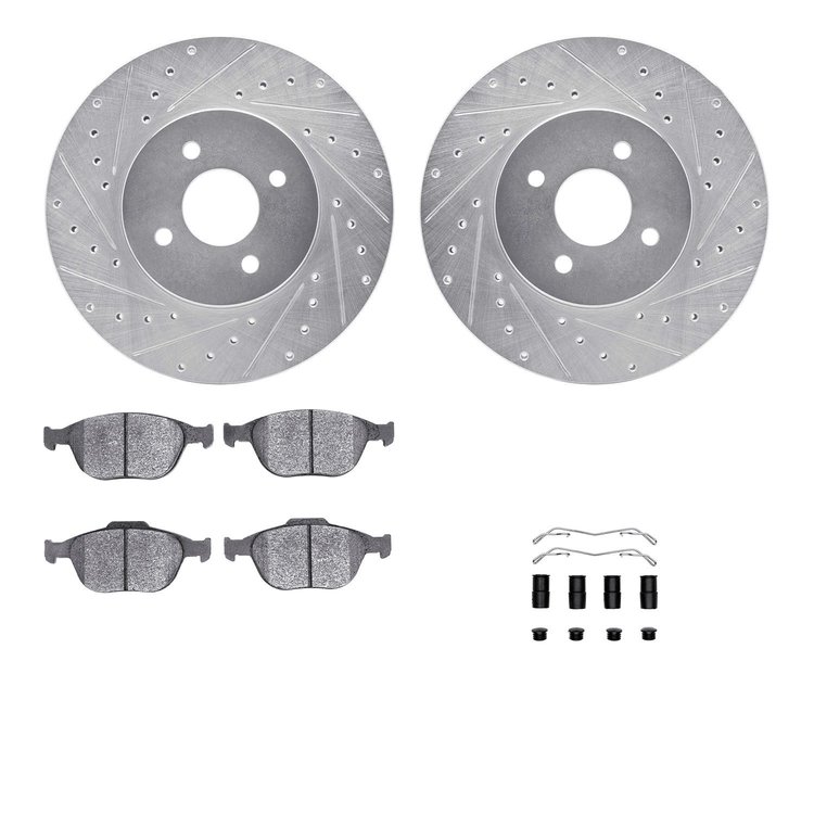 7312-54152 Drilled/Slotted Brake Rotor with 3000-Series Ceramic Brake Pads Kit & Hardware [Silver], 2002-2004 Ford/Lincoln/Mercu