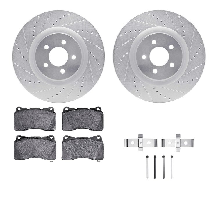 7312-54154 Drilled/Slotted Brake Rotor with 3000-Series Ceramic Brake Pads Kit & Hardware [Silver], 2007-2014 Ford/Lincoln/Mercu