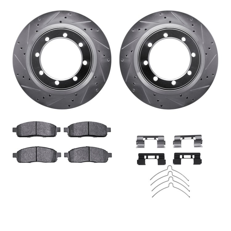 7312-54157 Drilled/Slotted Brake Rotor with 3000-Series Ceramic Brake Pads Kit & Hardware [Silver], 2004-2008 Ford/Lincoln/Mercu