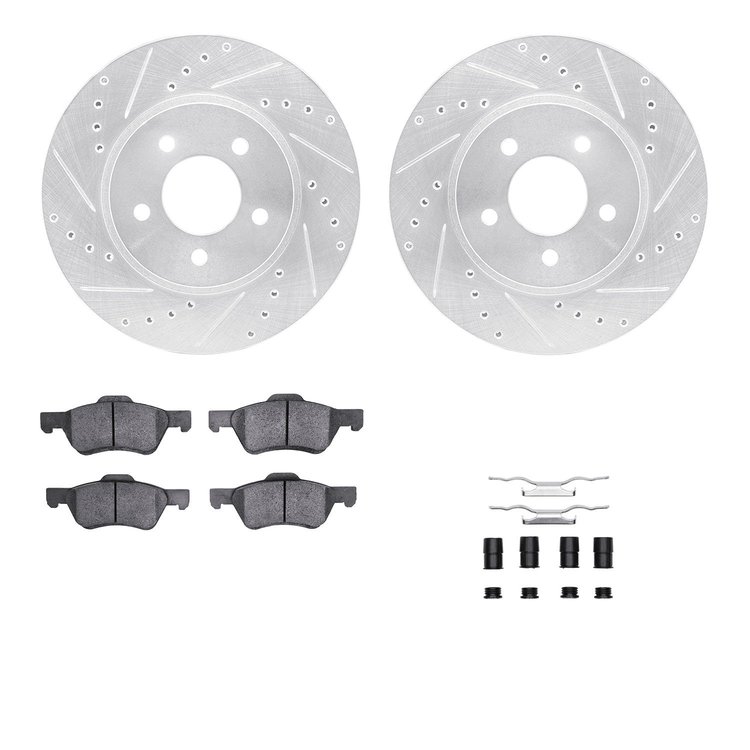 7312-54170 Drilled/Slotted Brake Rotor with 3000-Series Ceramic Brake Pads Kit & Hardware [Silver], 2008-2012 Ford/Lincoln/Mercu