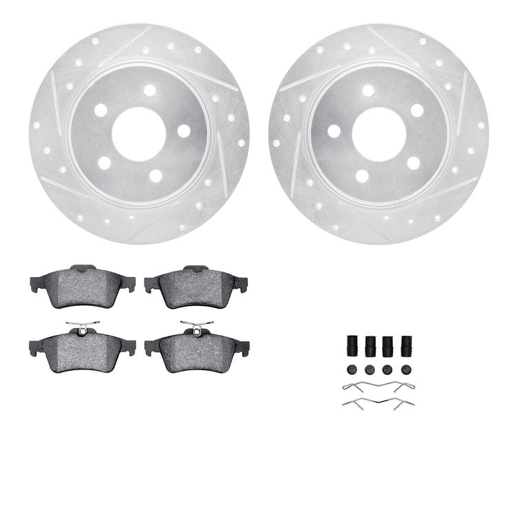 7312-54179 Drilled/Slotted Brake Rotor with 3000-Series Ceramic Brake Pads Kit & Hardware [Silver], 2013-2018 Ford/Lincoln/Mercu
