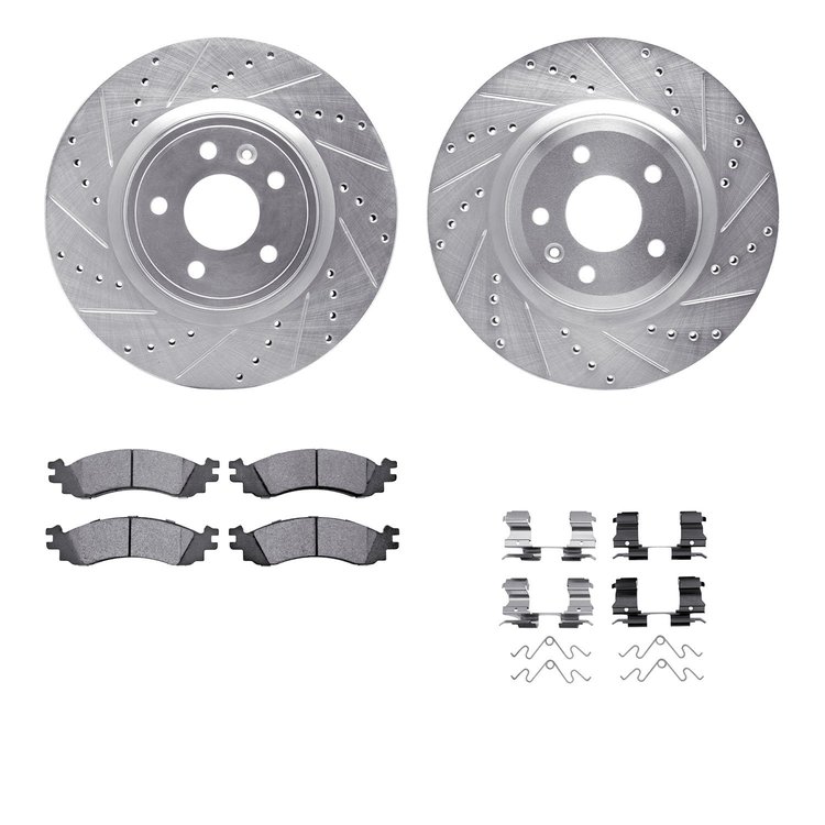 7312-54183 Drilled/Slotted Brake Rotor with 3000-Series Ceramic Brake Pads Kit & Hardware [Silver], 2011-2012 Ford/Lincoln/Mercu