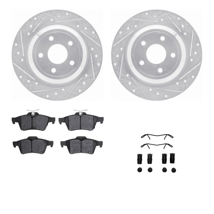 7312-54206 Drilled/Slotted Brake Rotor with 3000-Series Ceramic Brake Pads Kit & Hardware [Silver], 2016-2018 Ford/Lincoln/Mercu