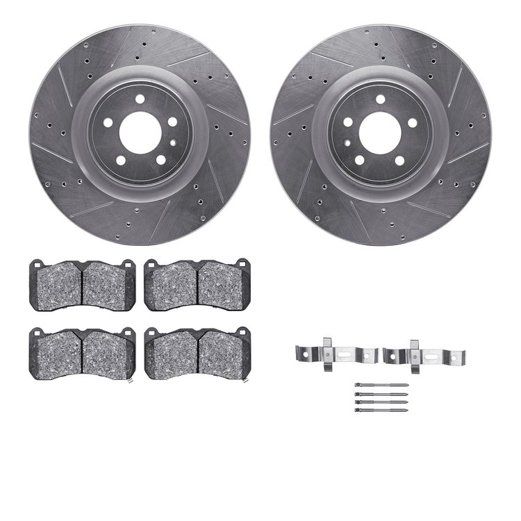 7312-54221 Drilled/Slotted Brake Rotor with 3000-Series Ceramic Brake Pads Kit & Hardware [Silver], 2013-2014 Ford/Lincoln/Mercu