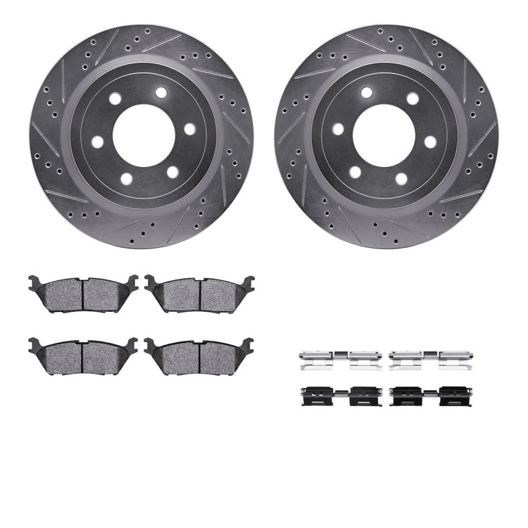 7312-54229 Drilled/Slotted Brake Rotor with 3000-Series Ceramic Brake Pads Kit & Hardware [Silver], 2018-2021 Ford/Lincoln/Mercu