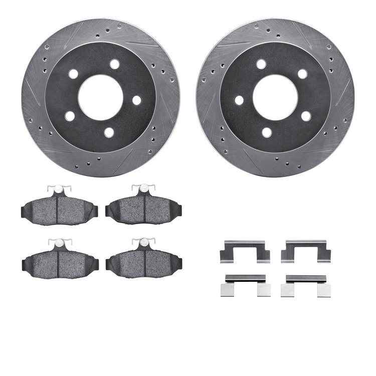 7312-55003 Drilled/Slotted Brake Rotor with 3000-Series Ceramic Brake Pads Kit & Hardware [Silver], 1991-1992 Ford/Lincoln/Mercu