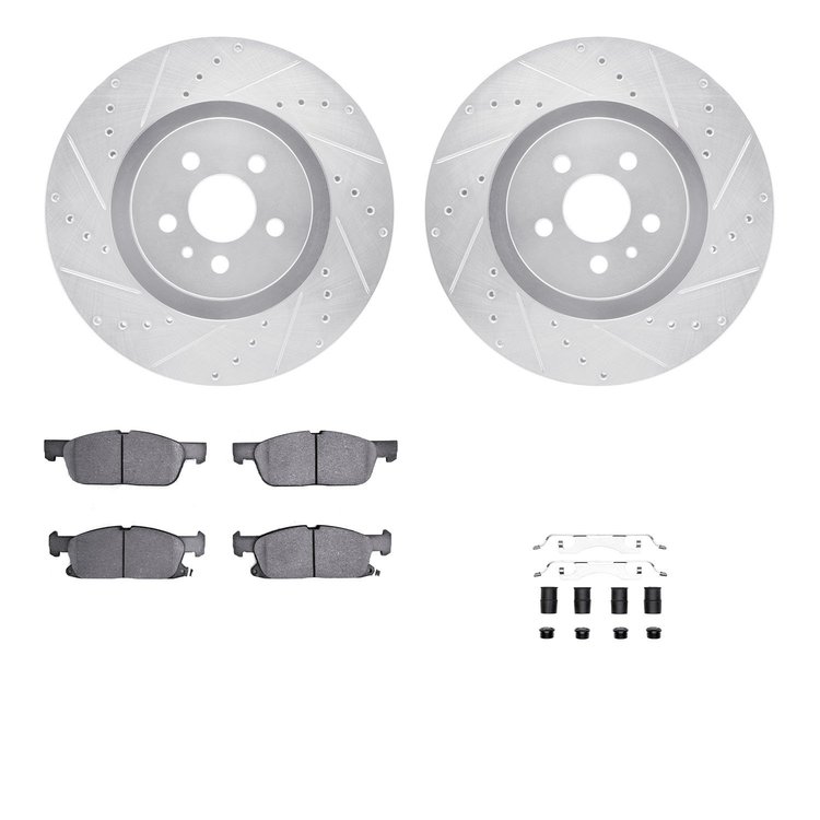 7312-55011 Drilled/Slotted Brake Rotor with 3000-Series Ceramic Brake Pads Kit & Hardware [Silver], 2017-2020 Ford/Lincoln/Mercu
